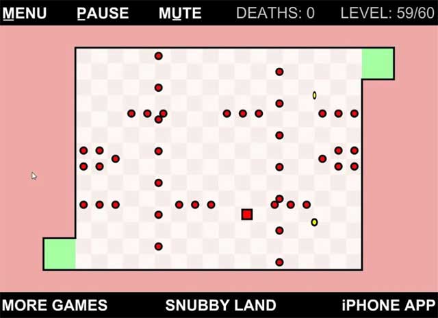 Bạn là hình vuông màu đỏ, hãy tránh các chấm xanh biển và thu thập vòng tròn màu vàng