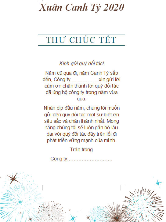 Thư chúc mừng năm mới 2020