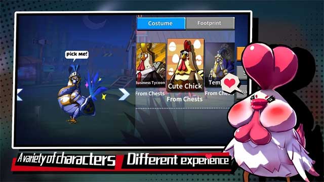 Game Cluck Night for Android có hàng chục skin lạ mắt để bạn mở khóa và sử dụng