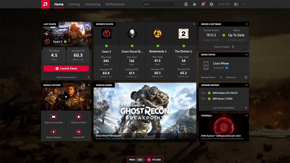 Giao diện Radeon Software Adrenalin Edition 2020