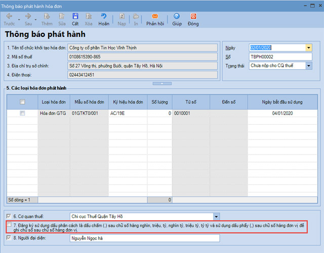 Thông báo phát hành hóa đơn