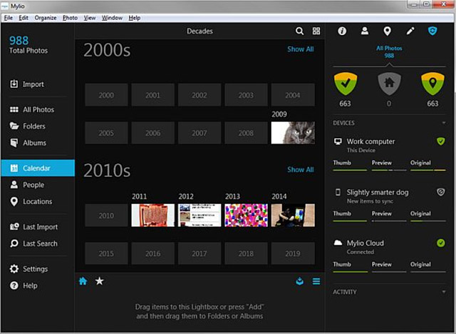 Giao diện phần mềm quản lý ảnh Mylio