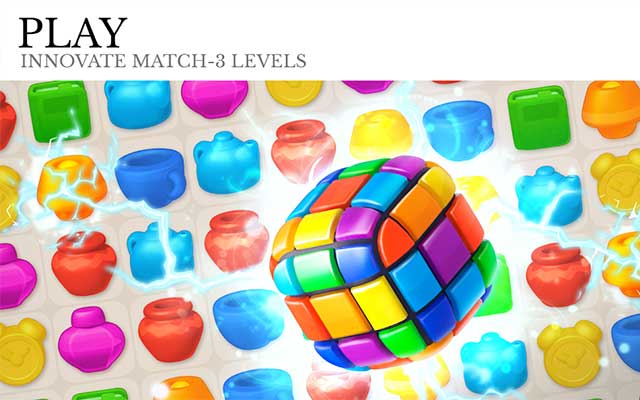 Thử thách kỹ năng trong các màn chơi match-3 đầy màu sắc để có tiền mua đồ nội thất