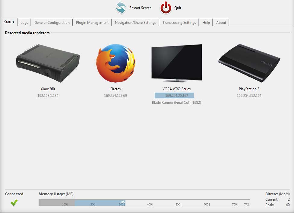 Giao diện Universal Media Server 