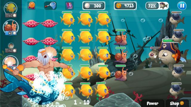 Triển khai đội quân sinh vật biển để bảo vệ nàng tiên cá trong game Fish vs Pirates