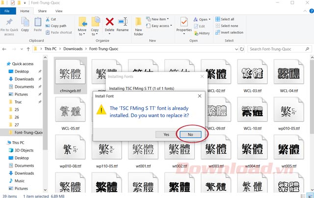 Thông báo đã có font chữ tiếng Trung đó trong máy tính