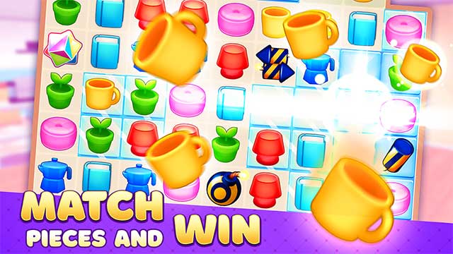 Chơi các level match-3 để kiếm tiền mua những món đồ nội thất tuyệt đẹp