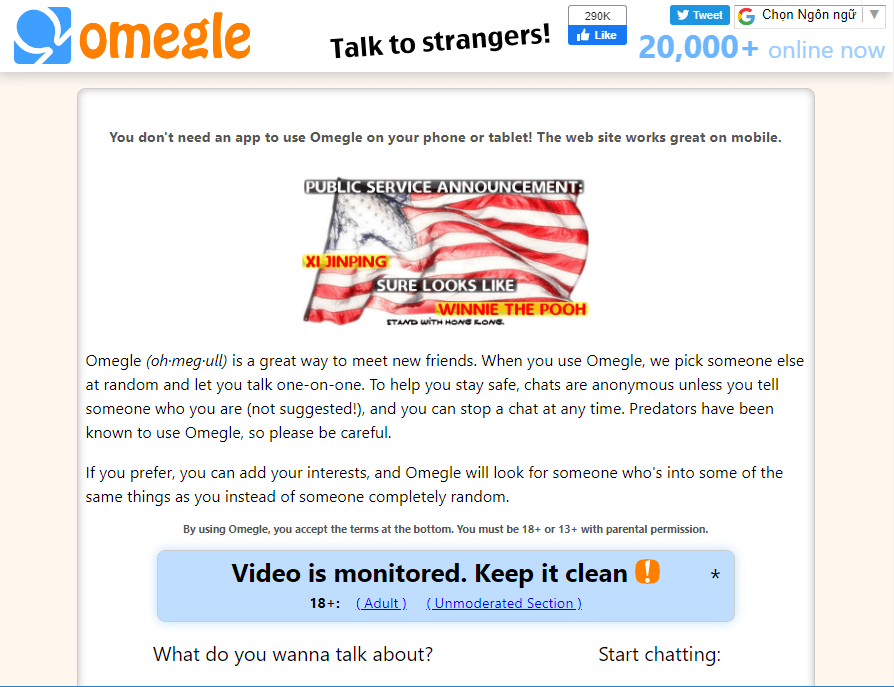 Giao diện trang chủ omegle
