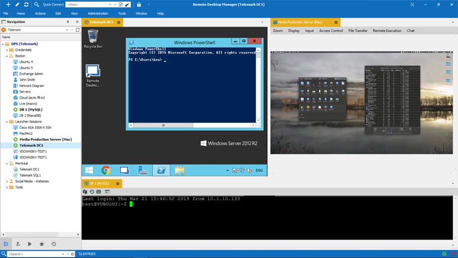 Giao diện đa tab nên cực dễ quản lý của Remote Desktop Manager