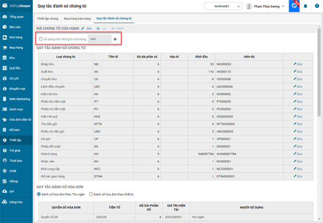 Quy tắc đánh số chứng từ