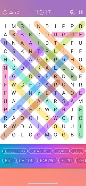 tìm các từ tiếng Anh nằm ẩn trong đống chữ cái trong game Word Search Pro