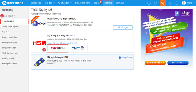 Thiết lập ký số
