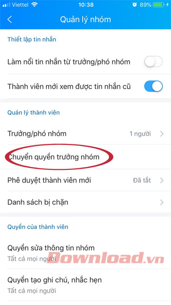 Chuyển quyền trưởng nhóm