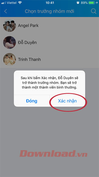 Xác nhận chuyển trưởng nhóm