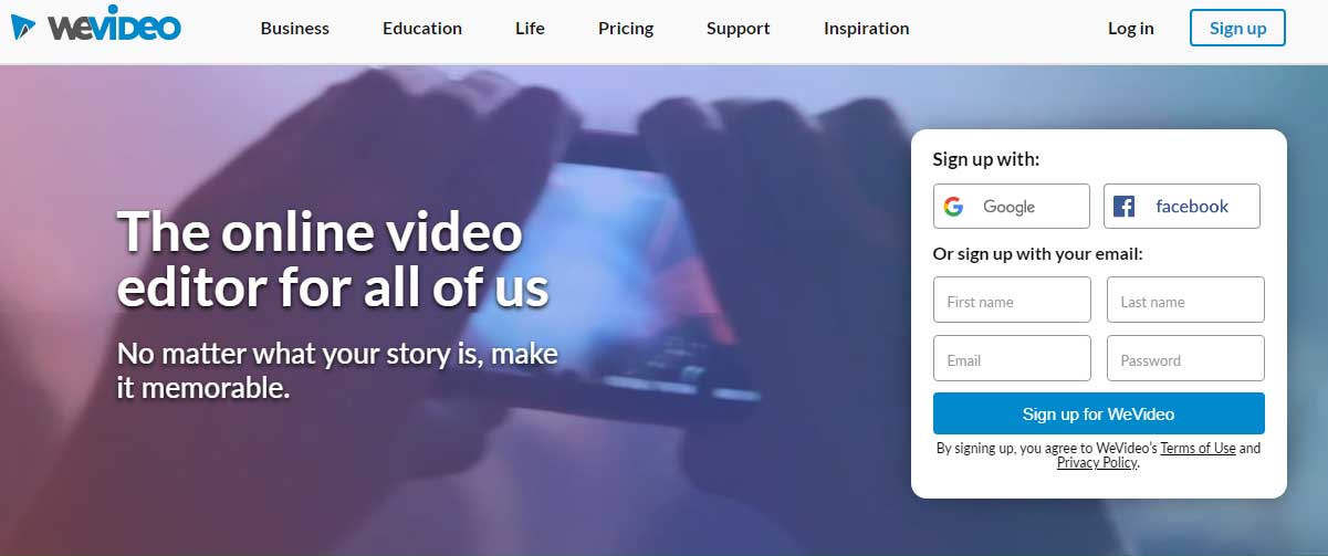 Cửa sổ đăng ký tài khoản WeVideo