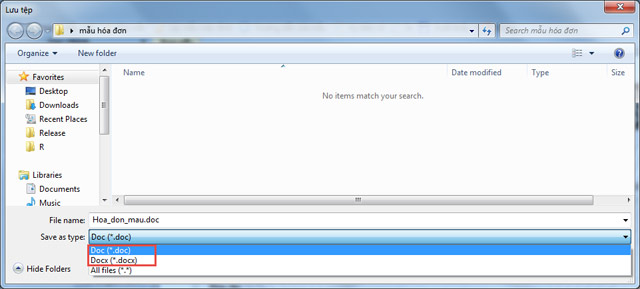 Chọn đuổi file khi xuất hóa đơn