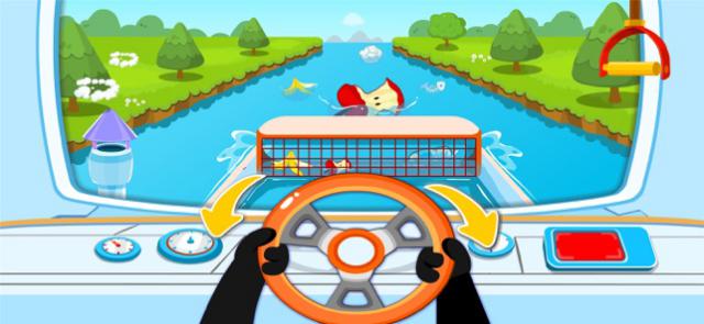 Lái tàu đi dọn rác trên dòng sông