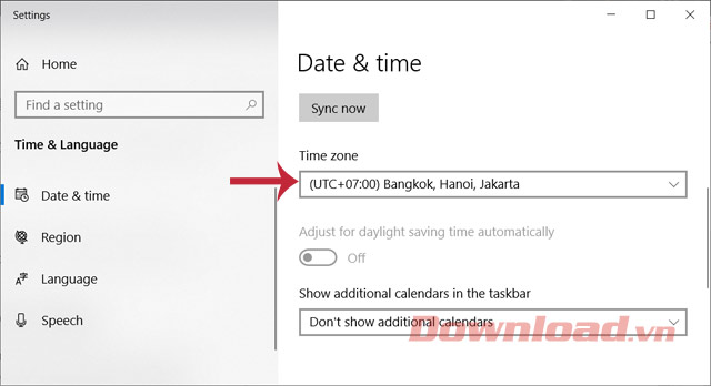 Chọn (UTC+07:00) Bangkok, Hanoi, Jakata