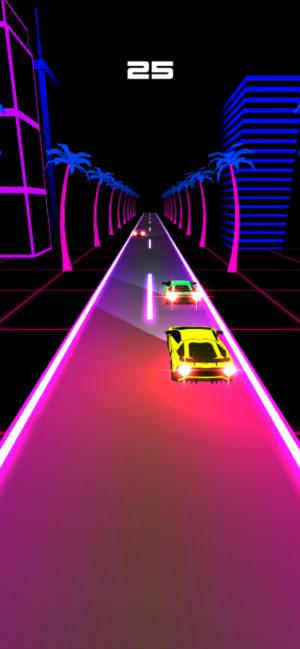 Điều khiển xe trên con đường đen neon huyền ảo