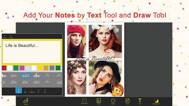 Trang trí ảnh bằng sticker, hình nền, khung ảnh hoặc chèn text