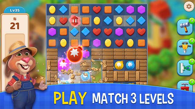 Chơi các level match-3 để kiếm tiền mua thêm đồ trang trí
