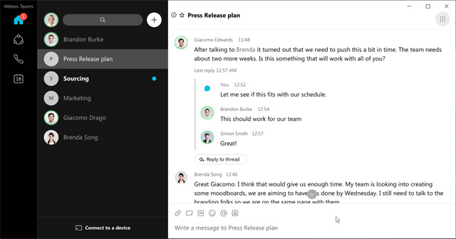 Cisco Webex Teams hỗ trợ họp nhóm, chat nhóm, chia sẻ dữ liệu...