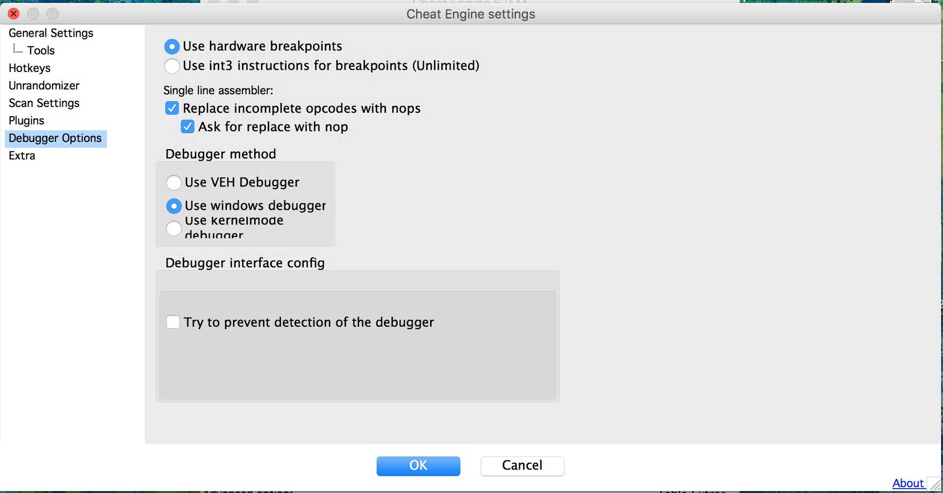 Cài đặt cấu hình Cheat Engine for Mac