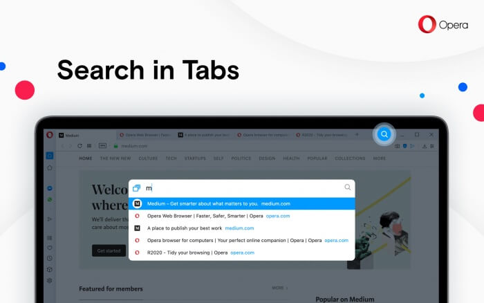 Tìm kiếm trong tab trên Opera
