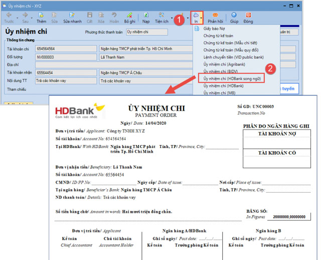 Ủy nhiệm chi song ngữ