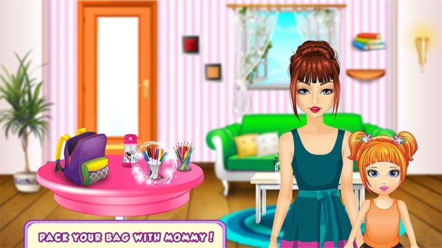 Soạn sách vở, mặc đồng phục cho Sarah trước khi tới trường