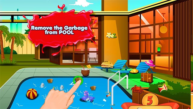 Dọn rác và sắp xếp lại các món đồ đúng vị trí trong Kids Swimming Pool Repair