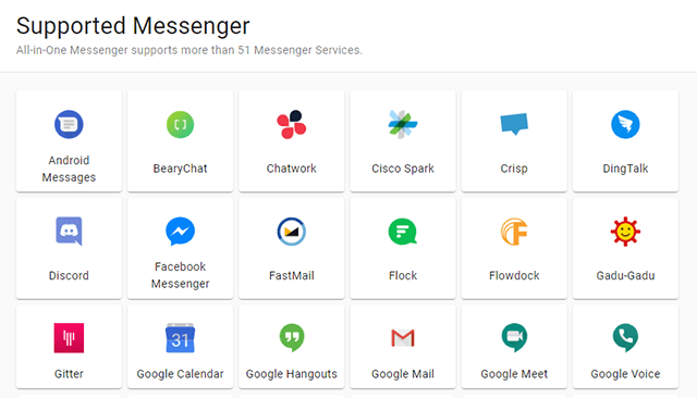 All in One Messenger hỗ trợ hơn 51 dịch vụ nhắn tin phổ biến