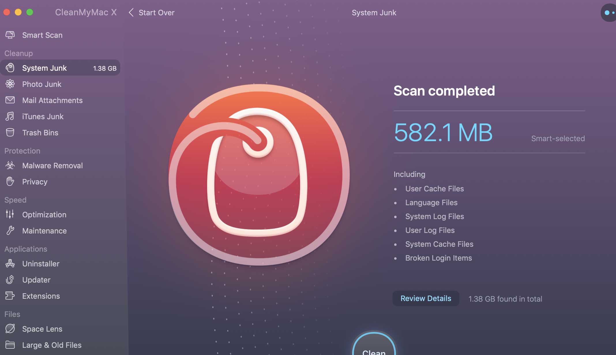 CleanMyMac X quét rất nhanh hệ thống