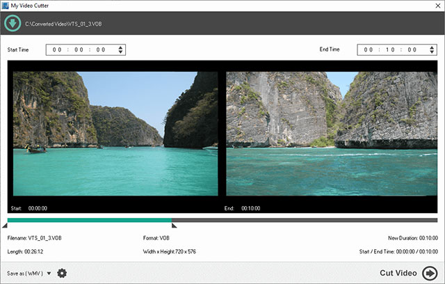 Giao diện phần mềm cắt video My Video Cutter