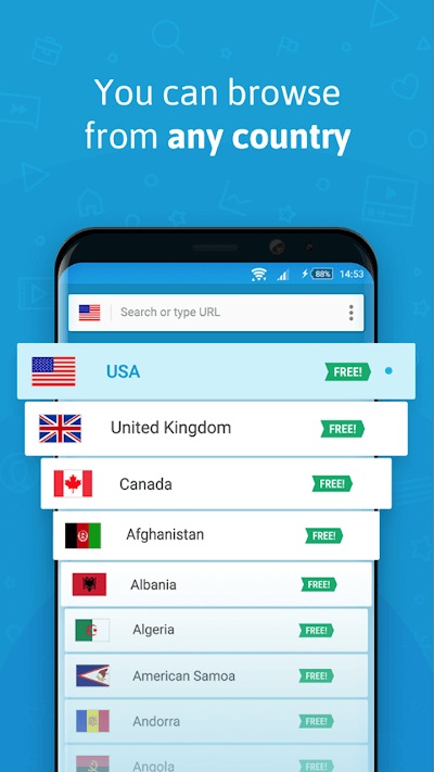 Lựa chọn quốc gia trên Hola VPN cho Android