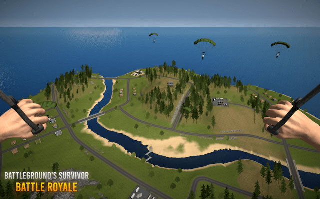Nhảy dù xuống hòn đảo và bắt đầu hành trình sinh tồn trong game Battleground's Survivor: Battle Royale