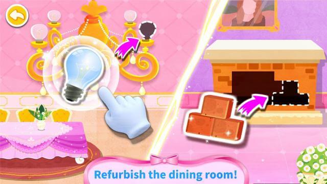 Trang trí phòng ăn của lâu đài trong game Little Panda's Dream Castle