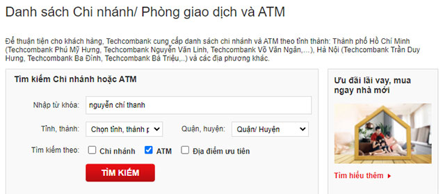 Tìm kiếm ATM Techcombank
