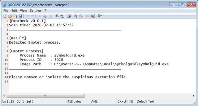 EmoCheck sẽ quét toàn bộ hệ thống để tìm trojan Emotet và cảnh báo người dùng