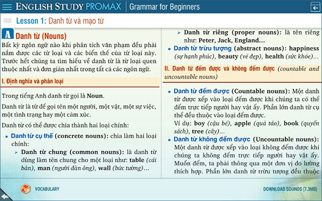 Bài học trong English Study Promax