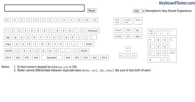Giao diện kiểm tra bàn phím của Keyboard Test