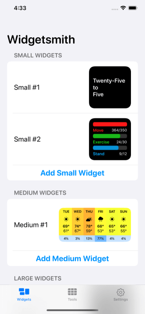 Lựa chọn kích cỡ widget