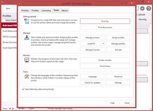 Trình quản lý máy in đa chức năng trong novaPDF 10
