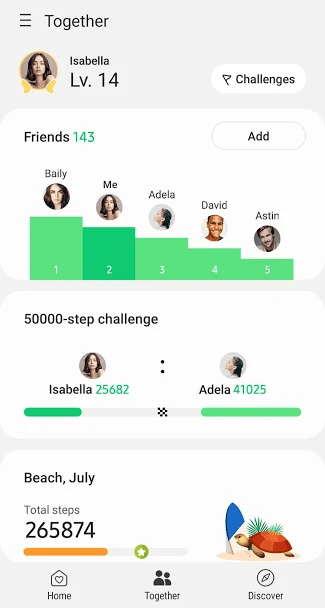 Cạnh tranh với bạn bè thông qua Samsung Health