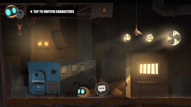 Cảnh Abi tìm thấy cỗ máy công nghiệp DD trong nhà kho trong game Abi: A Robot's Tale