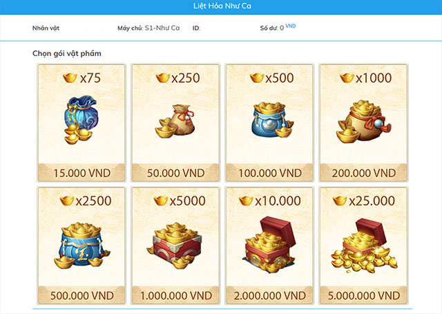 Chọn gói vật phẩm