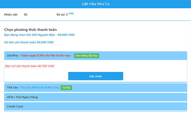 Nạp thẻ qua Zalo Pay