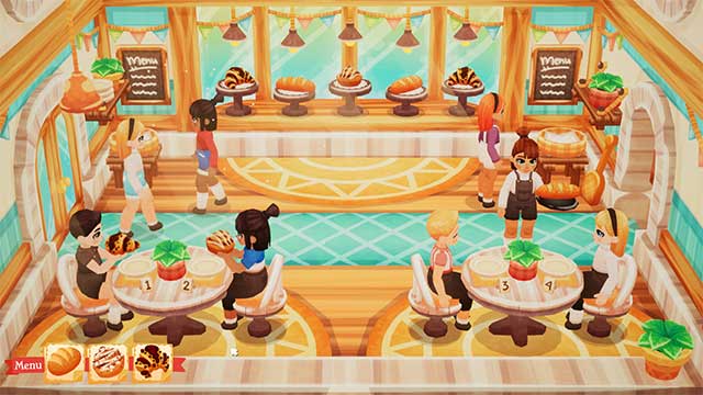 Phục vụ khách hàng trong quán và trưng bày bánh trước cửa sổ