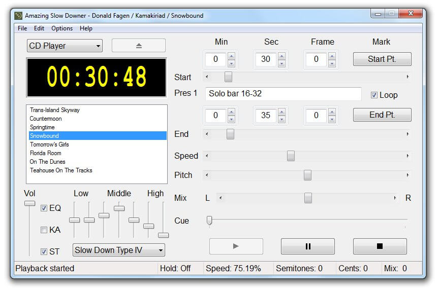 Giao diện làm việc của Amazing Slow Downer cho Windows