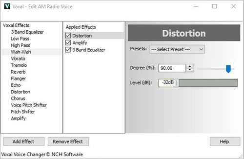 Danh sách thiết lập và hiệu ứng trong Voxal Voice Changer